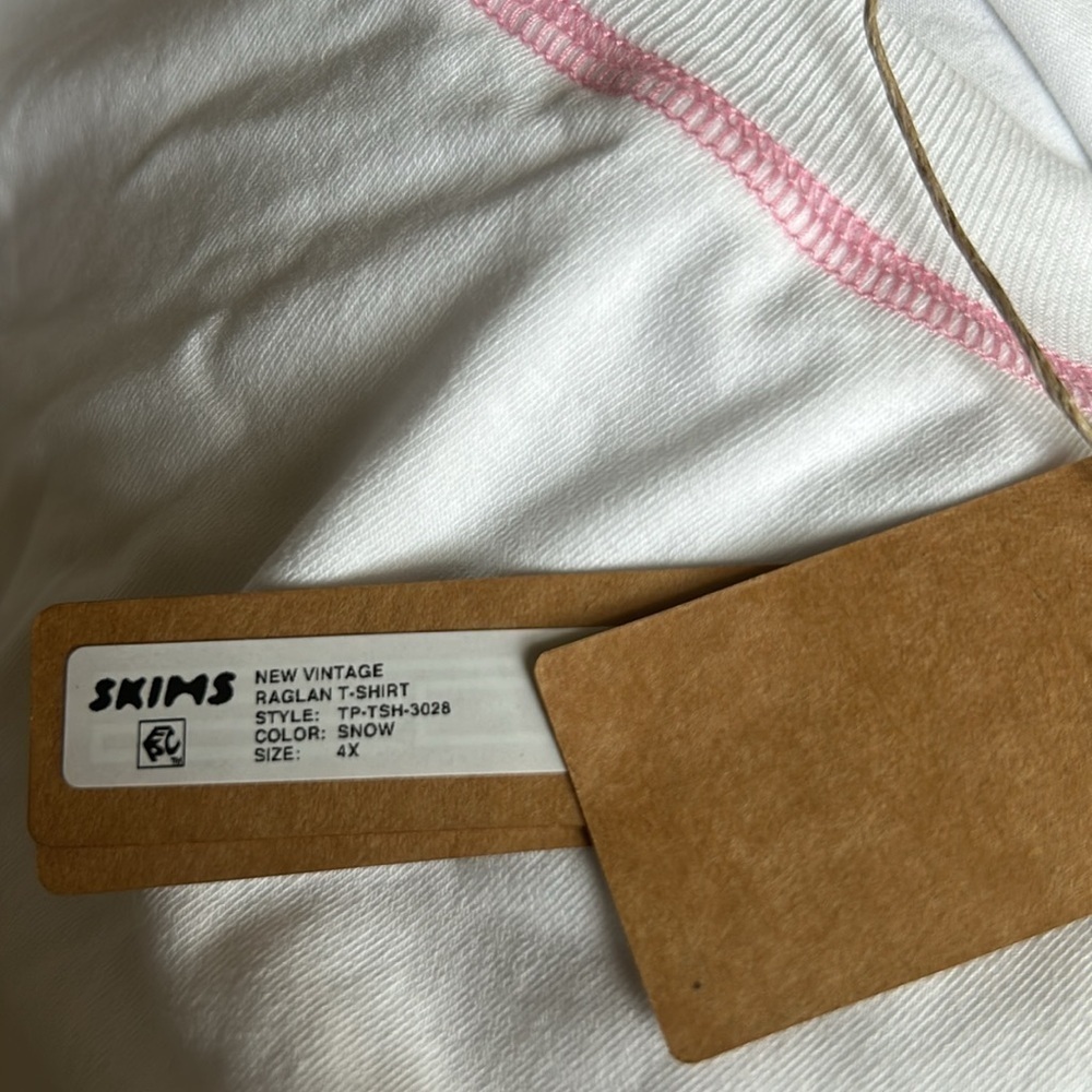 SKIMS (G1) NEW VINTAGE RAGLAN T-SHIRT SNOW (WHITE) PiNK Trim WOMENS PLUS SIZE… - Picture 5 of 5